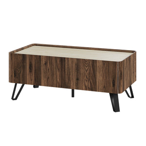 Salontafel Trorlon 100x50x40 cm Notenhoutlook/Travertijn [en.casa]