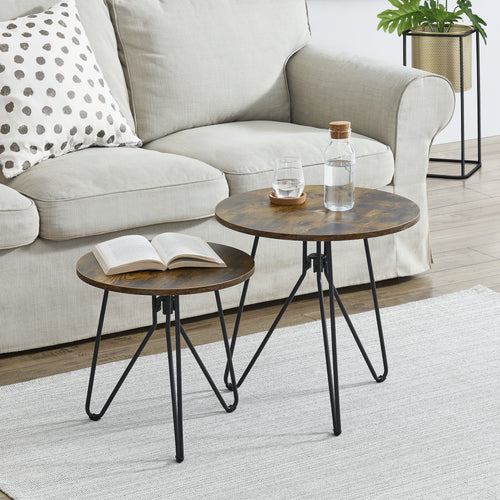 [en.casa] Salontafel set van 2 Väsby rond houtkleurig donker en zwart