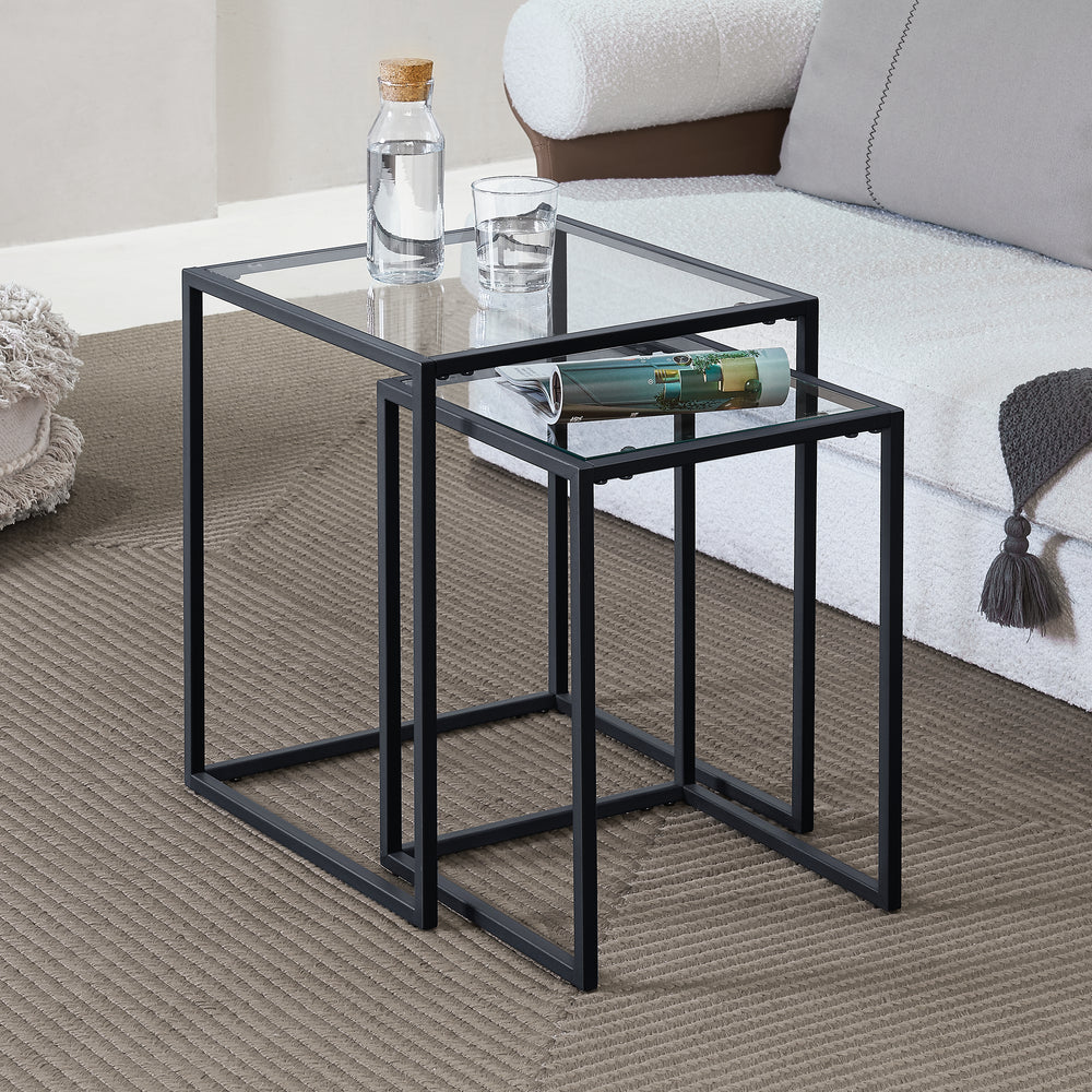 [en.casa] Bijzettafel set van 2 Holstebro zwart en transparant