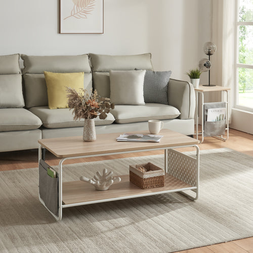 Salontafel Dyrøy 100x50x43cm Wit/Eik [en.casa] - premiumXL