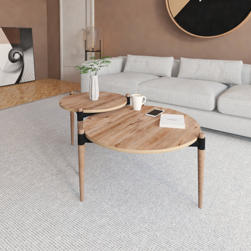 [en.casa] Salontafel Kristinestad set van 2 grenen houtkleurig