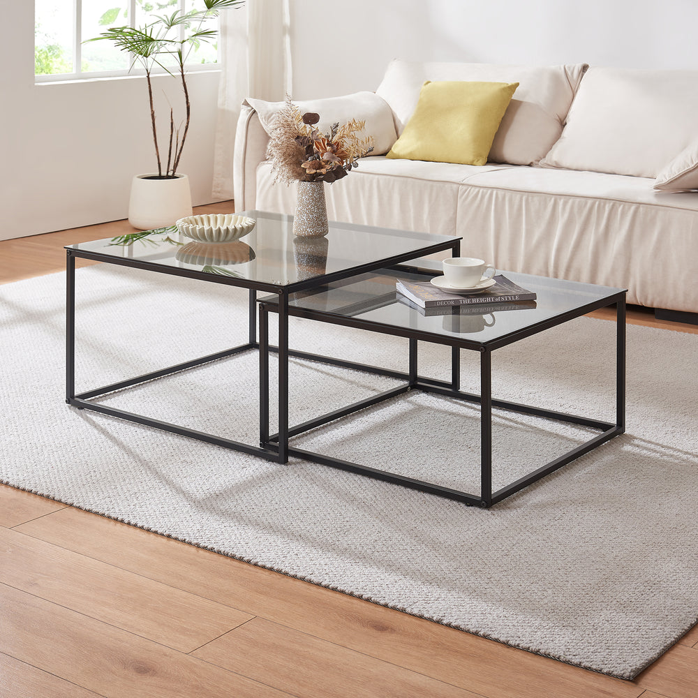 Salontafel 2-delig set Tromlaslo rookglas, grijs [en.casa] - premiumXL