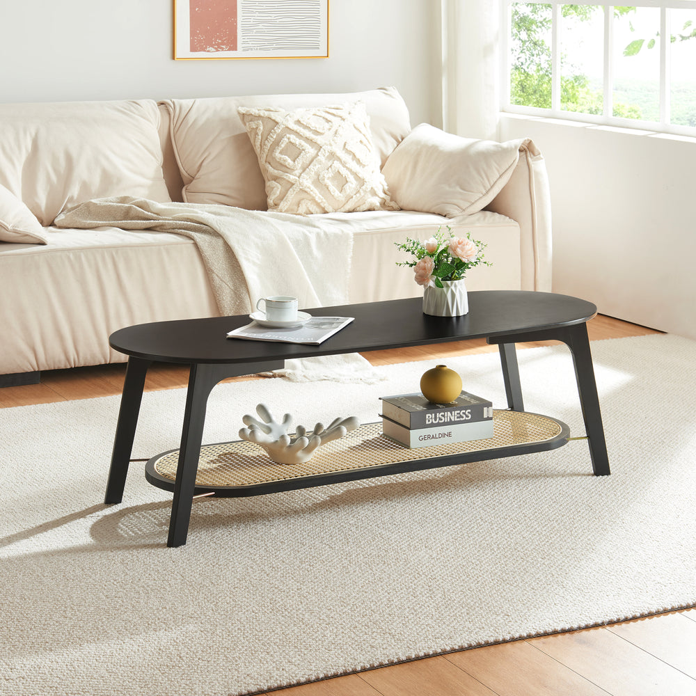 Salontafel Taivalkoski 120x43x40 cm Zwart/Rotanlook [en.casa] - premiumXL