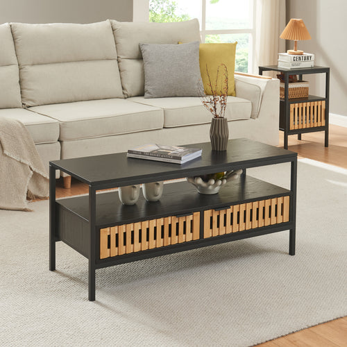 Salontafel Luniehti 100x40x48 cm Zwart/Natuur [en.casa] - premiumXL