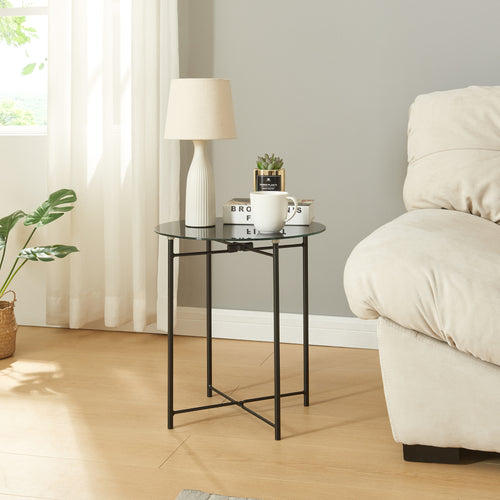 Bijzettafel Ödeshög met glazen blad 45xØ42cm Zwart [en.casa] - premiumXL