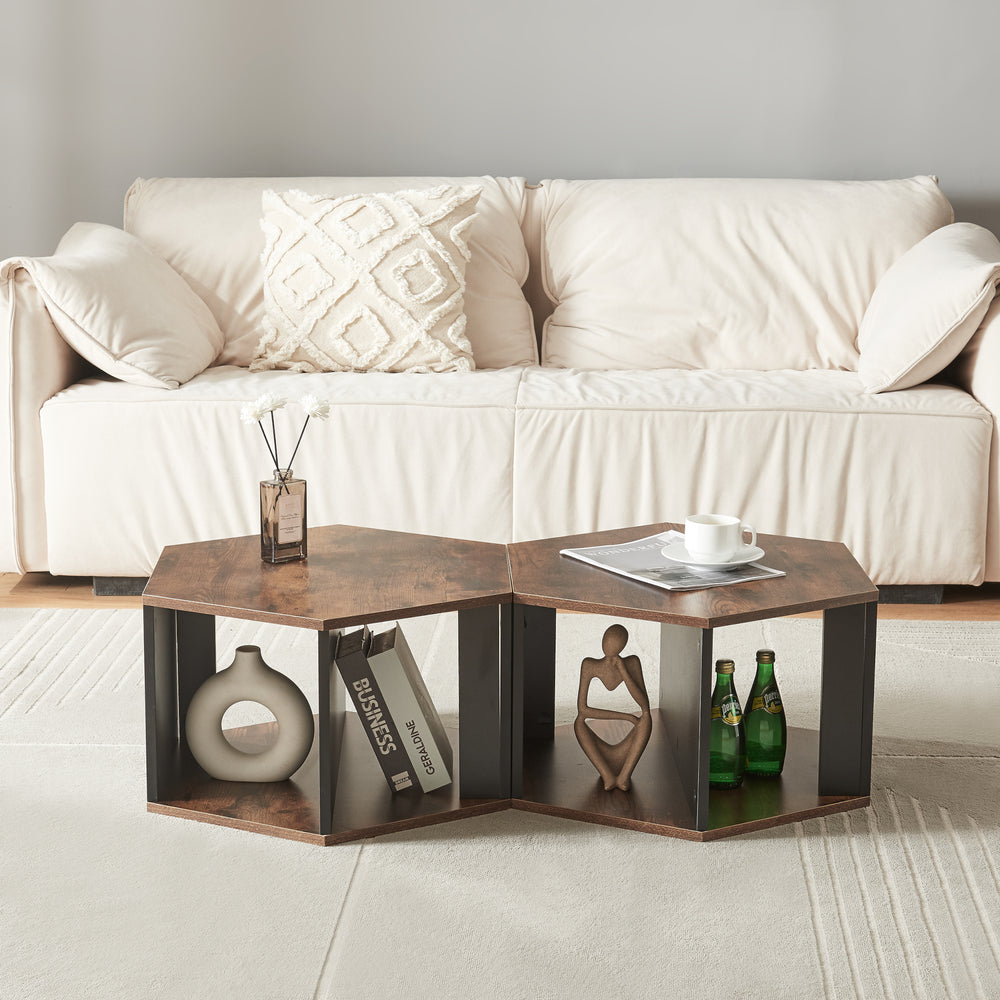 Salontafelset Molde 2-delig Zwart/Walnootlook [en.casa] - premiumXL