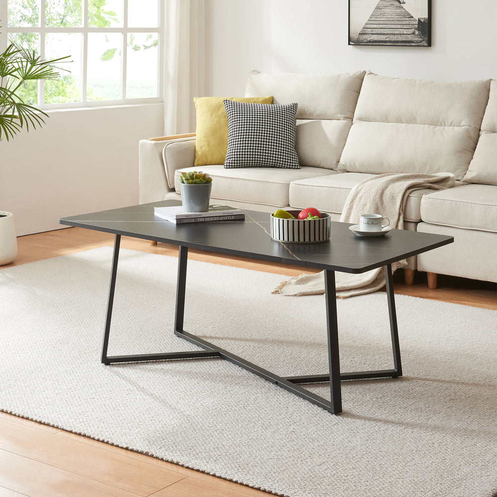 Salontafel Riskiften 120x60x48 cm marmerlook, zwart [en.casa] - premiumXL