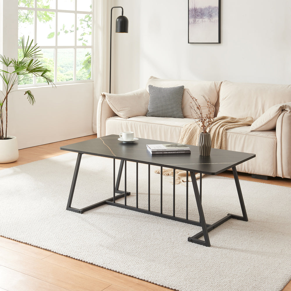 Salontafel Nospoo 120x60x46 cm marmerlook, zwart [en.casa] - premiumXL