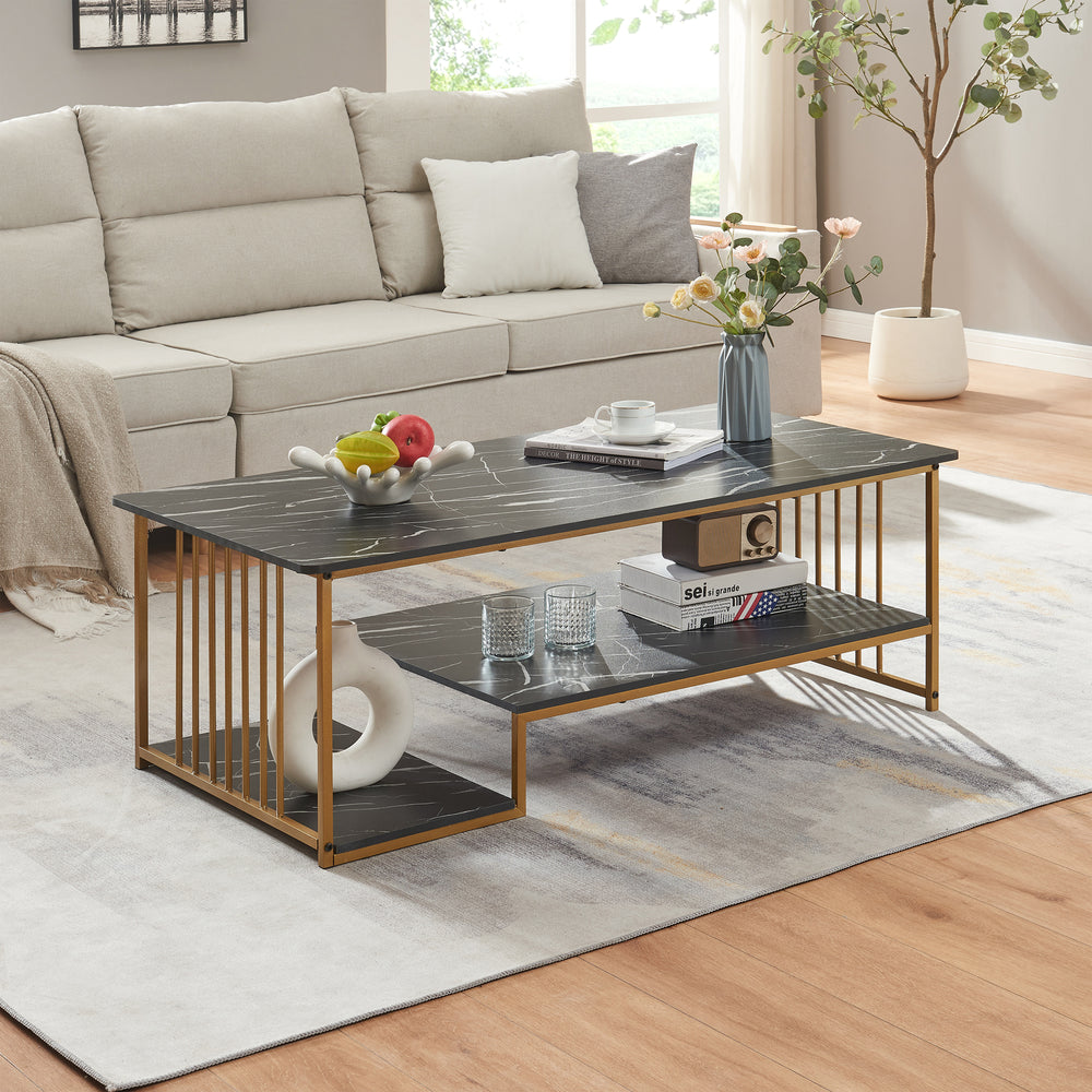 Salontafel Klibro rechthoekig tafelblad met 2 legplanken 120x60x42 cm [en.casa]