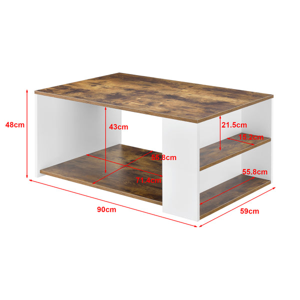 Salontafel Filipstad met 2 open vakken en 1 plank 90x59x48 cm - 2 varianten