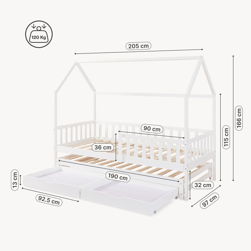 Maatschets Kinderbed Aarghonmaa met uitschuifbed en opberglades 90x200 cm [en.casa]