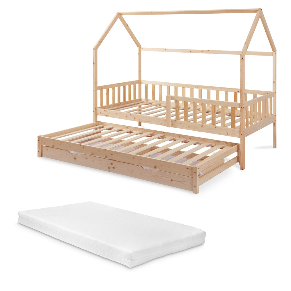 Kinderbed Aarghonmaa met matras uitschuifbed en opberglades 90x200 cm [en.casa]