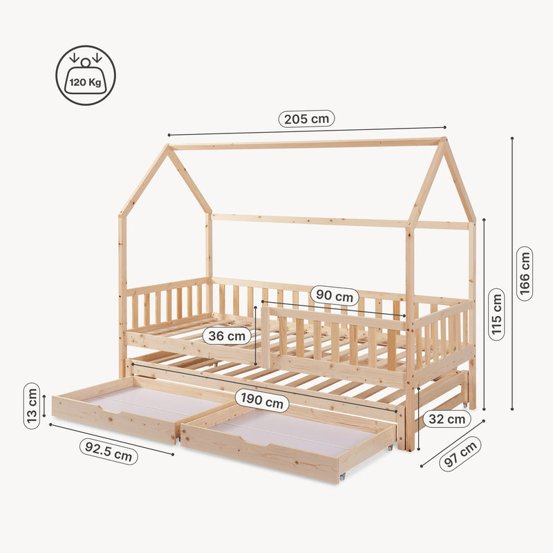 Maatschets Kinderbed Aarghonmaa met matras uitschuifbed en opberglades 90x200 cm [en.casa]
