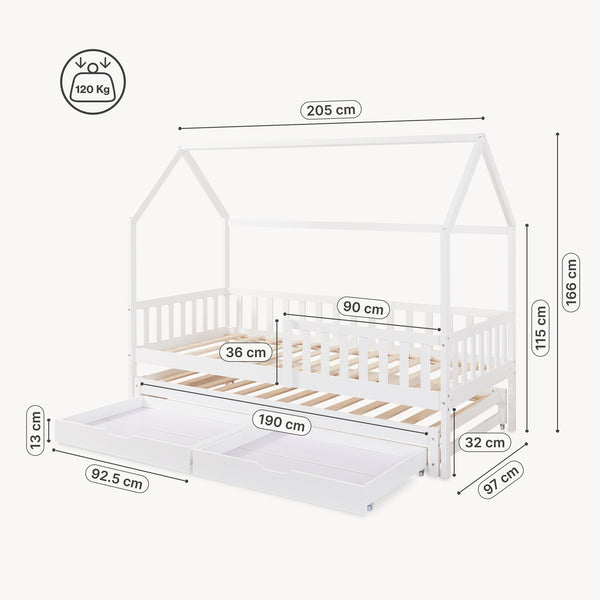 Kinderbed Aarghonmaa met matras uitschuifbed en opberglades 90x200 cm [en.casa]