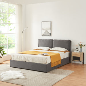 Tweepersoonsbed Lunner met bedbodem donkergrijs [en.casa]