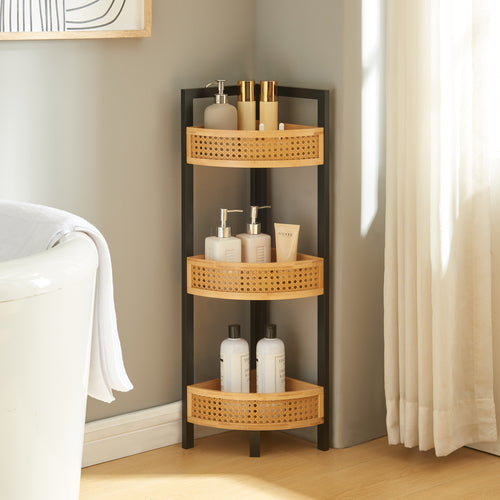 Eckregal Tervola 80x23x23 cm Zwart/Bamboe [en.casa] - premiumXL