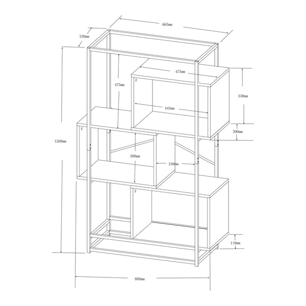 Boekenkast Rennebu open kast zwart en eikenkleurig [en.casa]