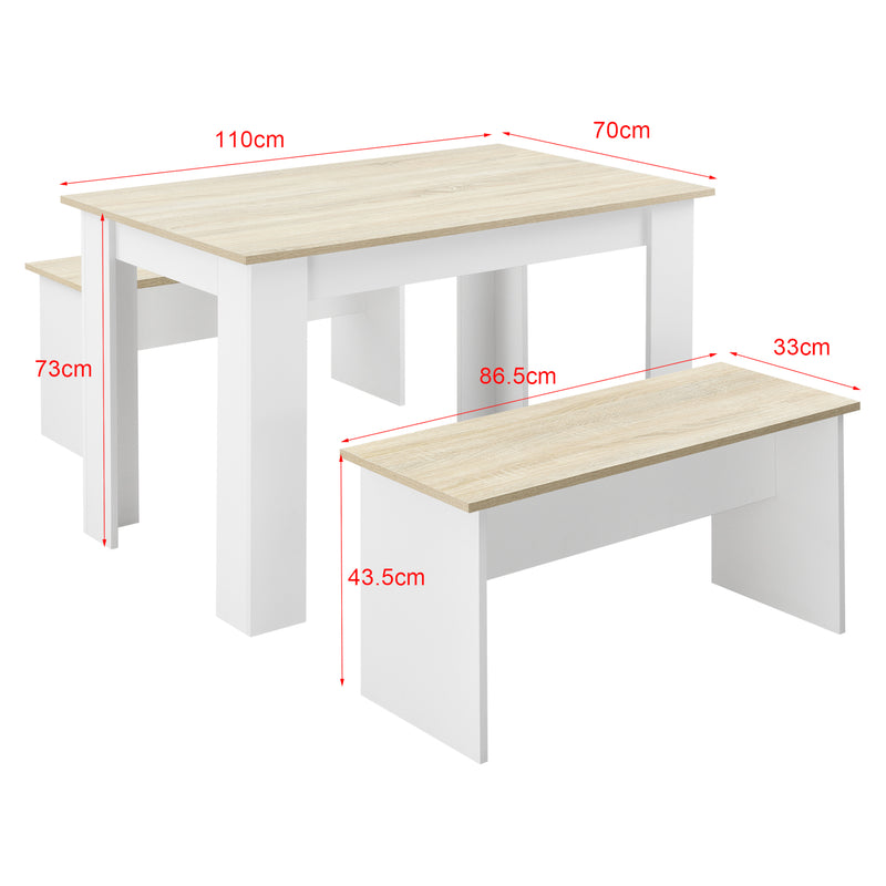 Maatschets Eethoek set tafel 110x70x73 en banken 86,5x33x43,5 cm - 4 kleuren