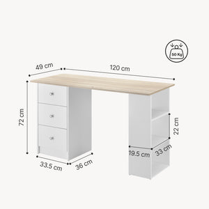 Bureau Lemberg met 3 laden en vakken 120x49x72 cm - verschillende kleuren