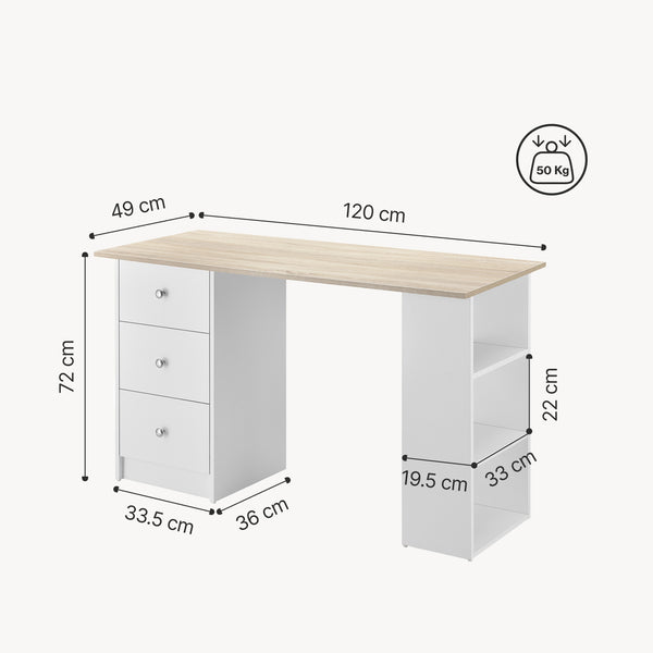Bureau Lemberg met 3 laden en vakken 120x49x72 cm - verschillende kleuren