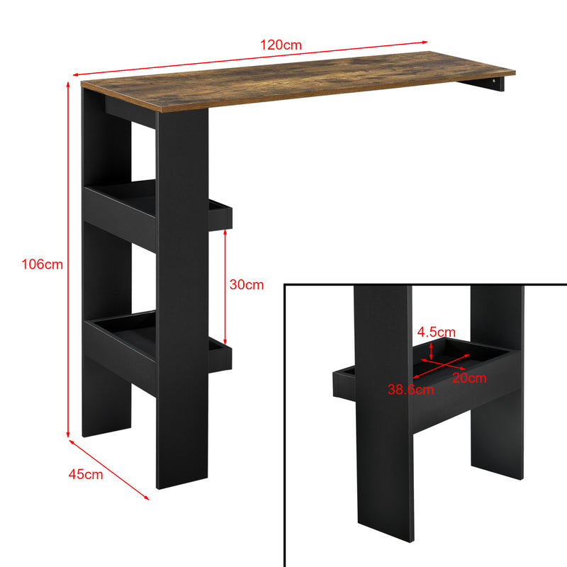 Maatschets Bartafel Bromoella met 2 planken wandmontage 120x45x106 cm - 6 varianten