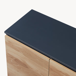 Commode Kyr met deuren en lades zwart en eikenkleurig [en.casa]