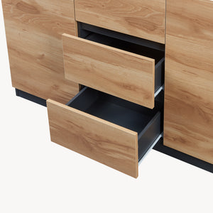 Commode Kyr met deuren en lades zwart en eikenkleurig [en.casa]