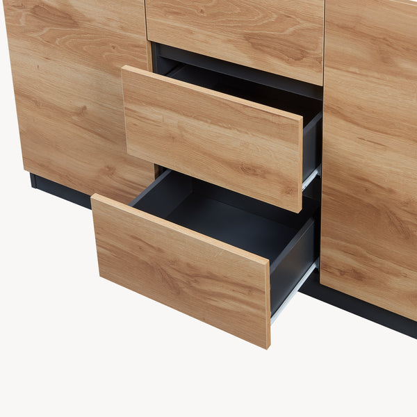 Commode Kyr met deuren en lades zwart en eikenkleurig [en.casa]