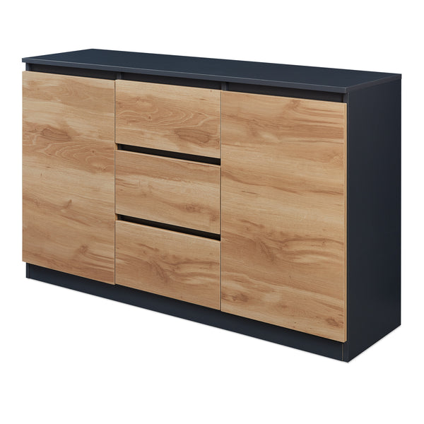 Commode Kyr met deuren en lades zwart en eikenkleurig [en.casa]