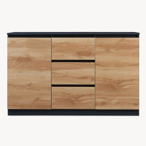 Commode Kyr met deuren en lades zwart en eikenkleurig [en.casa]