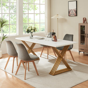Eettafel Hujaari rechthoekig 180x80 cm goudkleurig en marmerlook wit [en.casa]