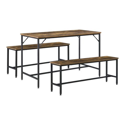 Eetkamerset Pajala ettafel met banken zwart en houtkleurig