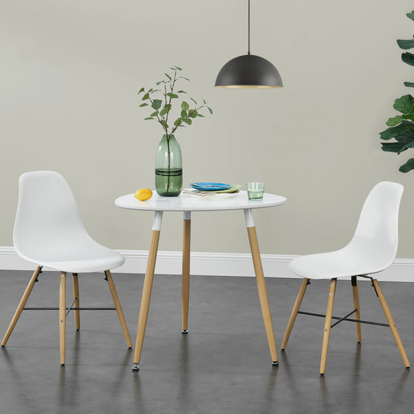 Eettafel MDF en staal - vierkant of rond 80x80x74 cm wit en hout