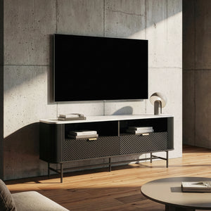 TV-Lowboard Olvehok 140x40x55 cm Zwart/Marmerlook, wit [en.casa]