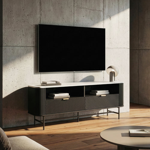TV-Lowboard Olvehok 140x40x55 cm Zwart/Marmerlook, wit [en.casa]