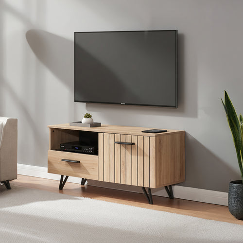 Tv-meubel Noppen eikenkleurig en zwart [en.casa]