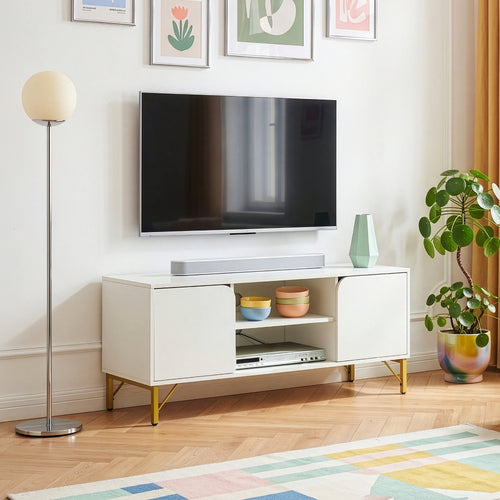 Tv-meubel Reyri 120x39x52 cm wit en goudkleurig [en.casa]