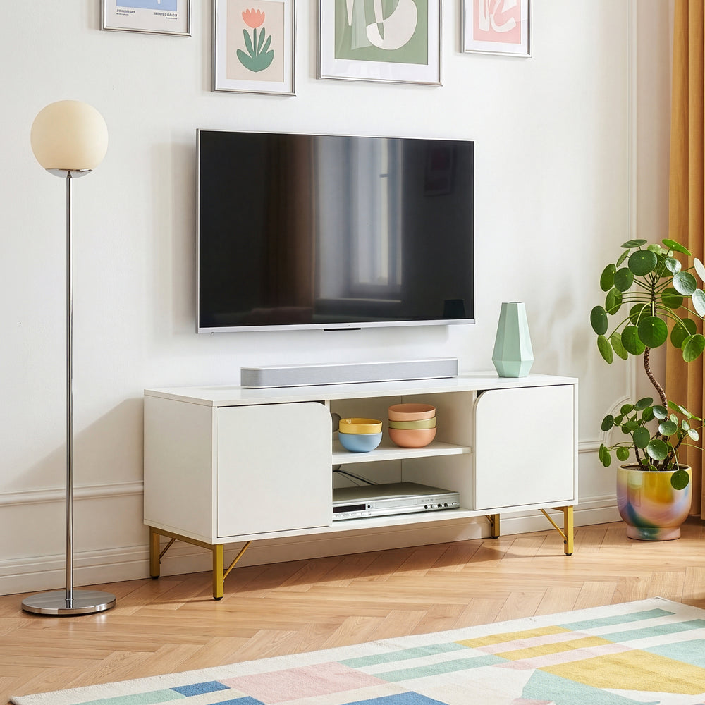 Tv-meubel Reyri 120x39x52 cm wit en goudkleurig [en.casa]