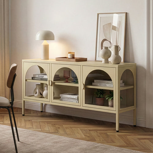 Dressoir Klippestad vitrinekast 118x35x55 cm camel [en.casa]