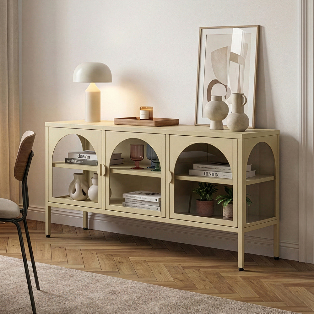 Dressoir Klippestad vitrinekast 118x35x55 cm camel [en.casa]