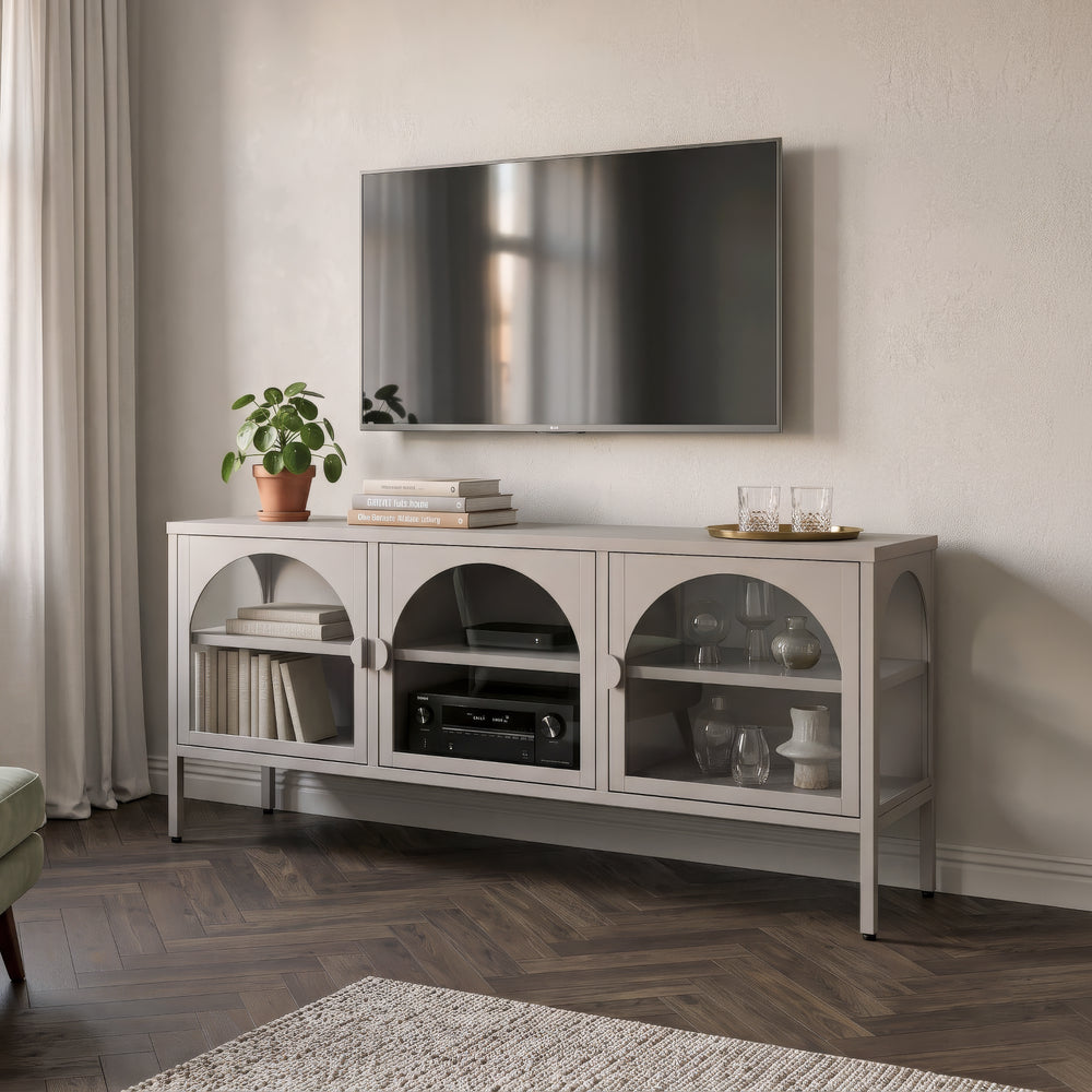 Dressoir Klippestad vitrinekast 118x35x55 cm camel [en.casa]