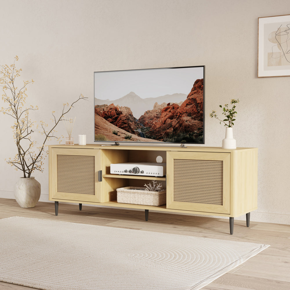 Tv-meubel Lukhomso 152x40x54 cm eikenkleurig en zwart [en.casa]
