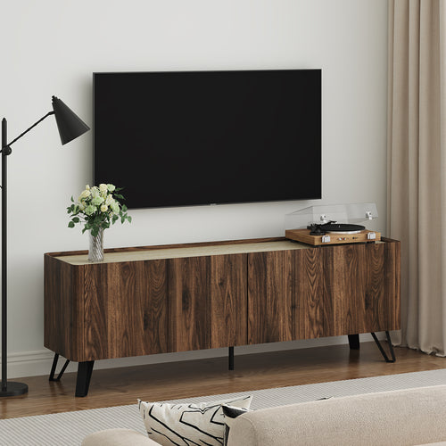 Tv-kast Trorlon 160x40x55 cm Notenhoutlook/Travertijn [en.casa]