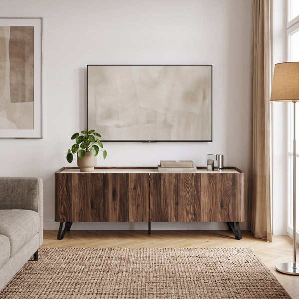 Tv-kast Trorlon 160x40x55 cm Notenhoutlook/Travertijn [en.casa]