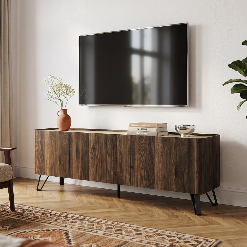 Tv-kast Trorlon 160x40x55 cm Notenhoutlook/Travertijn [en.casa]