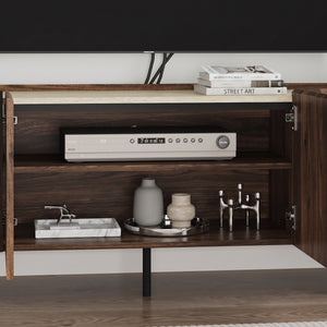 Tv-kast Trorlon 160x40x55 cm Notenhoutlook/Travertijn [en.casa]