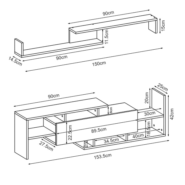 Tv-meubelset Liksefte met wandrek 154x28x42 cm [en.casa]