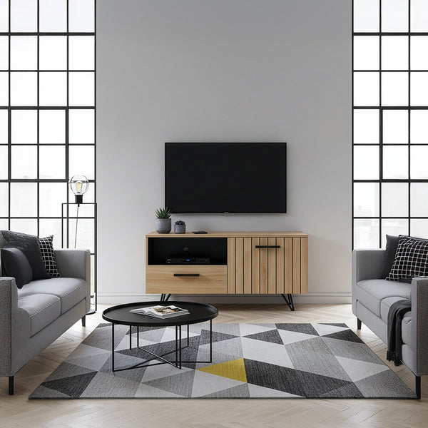 Tv-meubel Noppen eikenkleurig en zwart [en.casa]