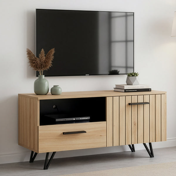 Tv-meubel Noppen eikenkleurig en zwart [en.casa]