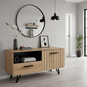 Tv-meubel Noppen eikenkleurig en zwart [en.casa]
